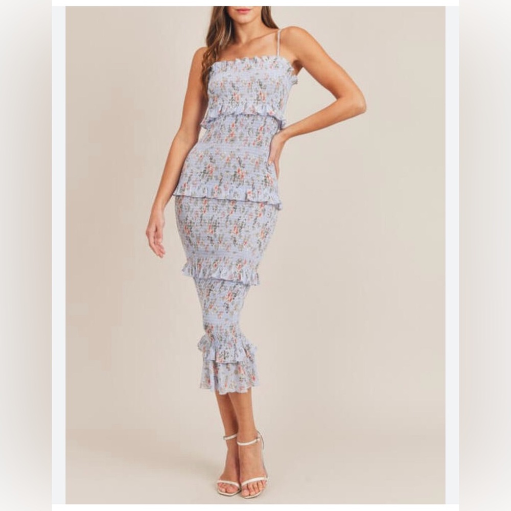 Floral tiered ruffled bodycon dress